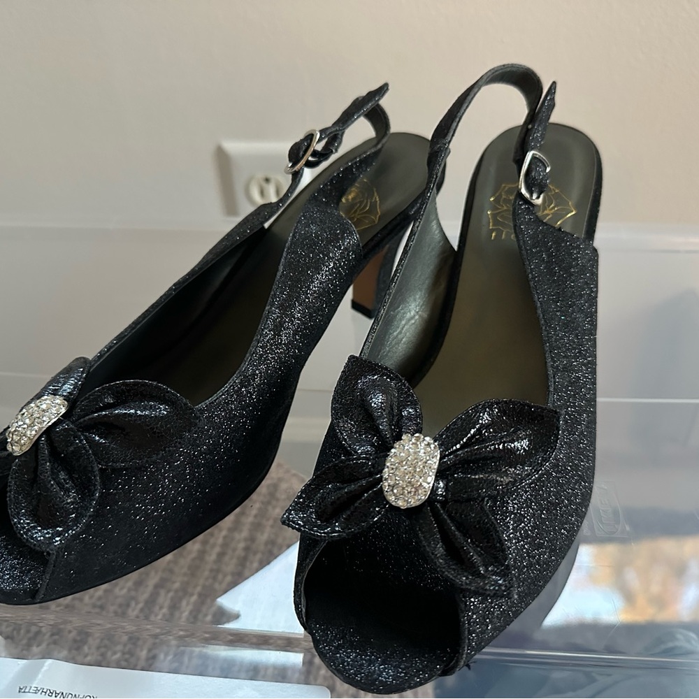 Elegant Black Glitter Slingback Heels